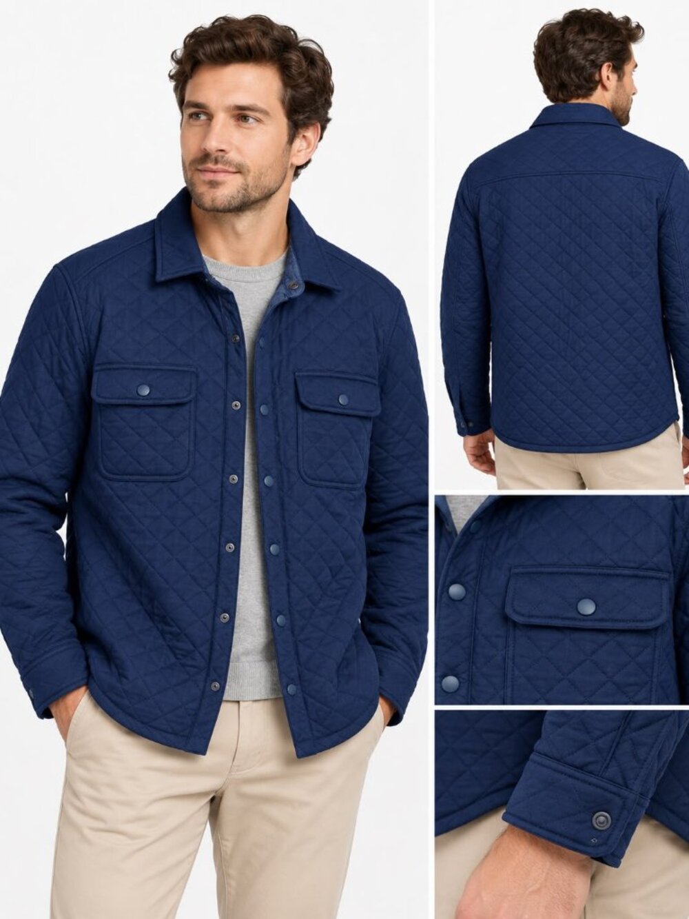St John’s Bay Men’s Large Navy Quilted Shirt Jacket Shacket Snap Front
